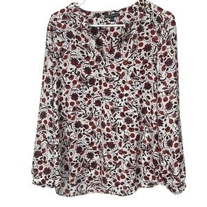 Adrianna Papell Floral V-neck Long Sleeve Popover Blouse Medium